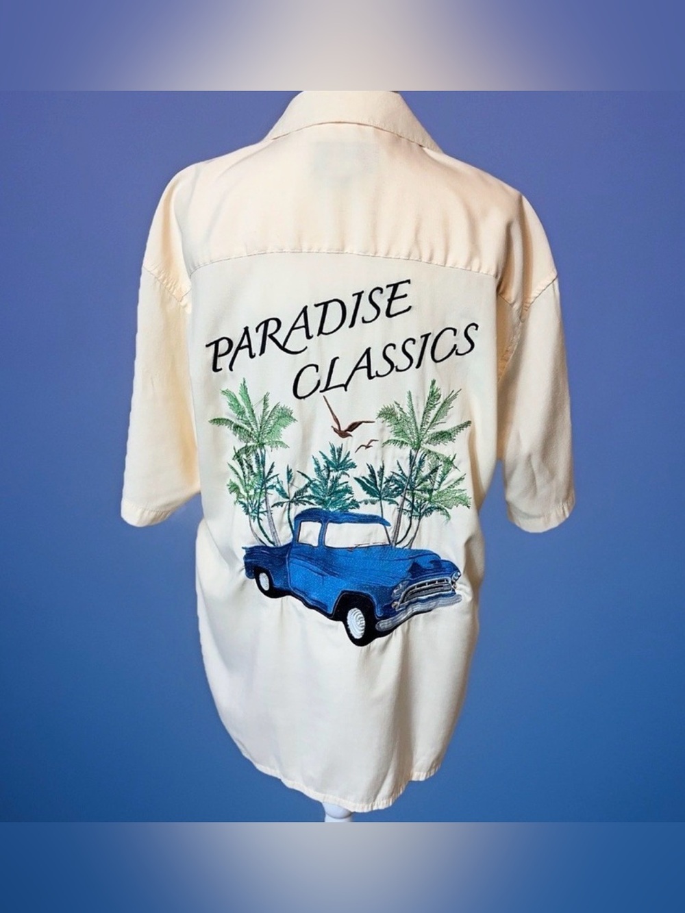 Paradise Key Mens M Classic Car Truck Embroidered Camp Shirt Resort Hawaiian